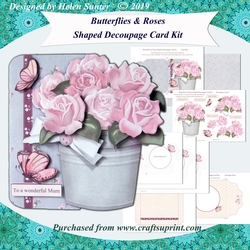 Butterflies & Roses Shaped Decoupage Card Kit with Envelope and Inserts