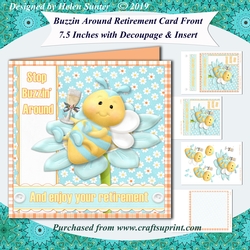 Buzzin Around 7.5 Inch retirement Card Front with Decoupage and Insert - Bee