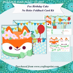 Fox Novelty Birthday Cake No Holes Foldback Card Kit with Decoupage