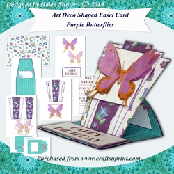 Art Deco Shaped Easel Card & Envelope Purple Butterflies