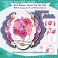 Rose Bouquet Fancy Edge Double Pop Out Card and Envelope Purple Base Card