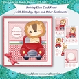 Driving Lion Card Front with Sentiments for Birthday, Ages, & More
