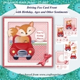 Driving Fox Card Front with Sentiments for Birthday, Ages, & More
