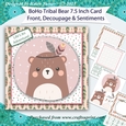 Boho Tribal Bear 7.5 Inch 3D Decoupage Card Front with Insert and Sentiments