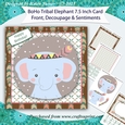 Boho Tribal Elephant 7.5 Inch 3D Decoupage Card Front with Insert and Sentiments