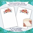 Floral Stationery, Lined & Plain Writing Paper, A4 A5 US Letter Size, Note Paper & Envelope