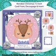 Cute Reindeer 7.5 Inch Christmas Card Front with Decoupage and Insert 1