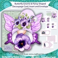 Butterfly Gnome and Pansy Shaped Decoupage Card with Insert and Envelope