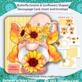 Butterfly Gnome and Sunflowers Shaped Decoupage Card with Insert and Envelope