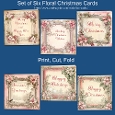 Six Pink Floral Christmas Cards - Cut and Fold