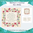 Pink Floral 7 x 7 Inch Card Front with Optional Verse or Sentiment Panel Layer Mum Birthday