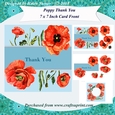Poppy Thank You 7 x 7 Inch Card Front Topper with Decoupage & Insert