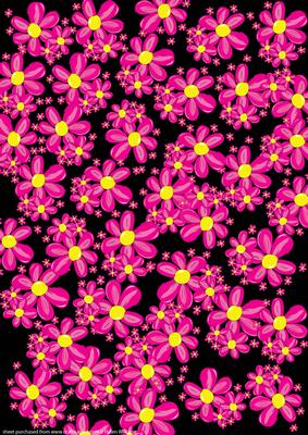 Funky Pink Floral Paper on Black. Smaller Flower