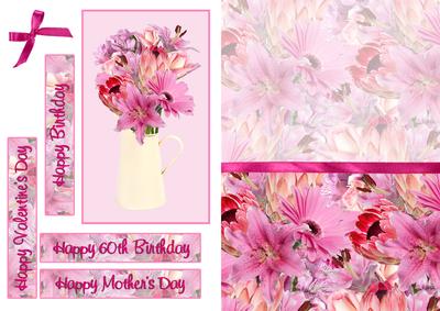 Lily & Gerbera Bouquet A5 Card Front & Topper