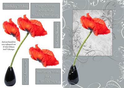 Red Poppy on Grey Swirl Step by Step