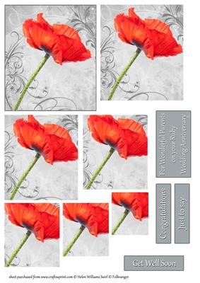 Red Poppy on Grey Swirl Pyramid Layers