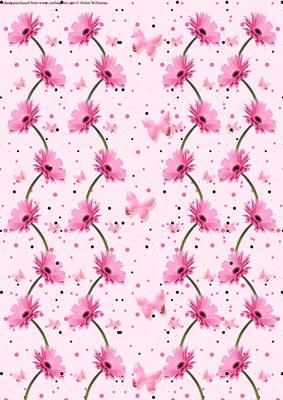 Pink Gerbera & Butterfly Wishes on Pink Backing Paper