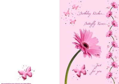 Pink Gerbera & Butterfly Wishes on Pink Quick Card