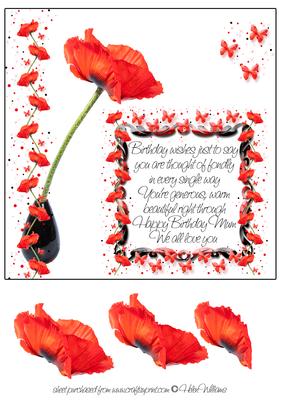 Poppy & Butterfly Wishes 8x8 Inch Mum Birthday Topper