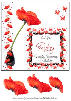 Poppy Ruby Wedding Anniversary 8x8 Inch Topper