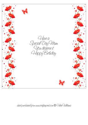 Poppy & Butterfly Wishes 8x8 Inch Insert Mum Birthday