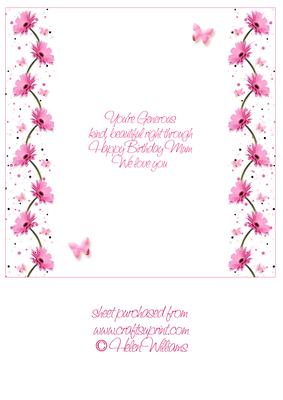 Pink Gerbera & Butterfly Wishes 8x8 Inch Insert Mum Birthday