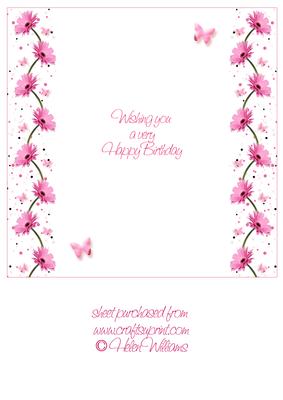 Pink Gerbera & Butterfly Wishes 8x8 Inch Insert Birthday