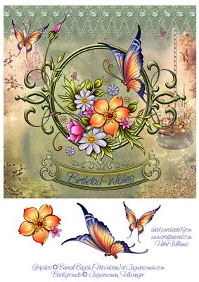 8x8 Inch Butterfly & Floral Wishes Birthday Topper