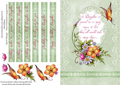 Painted Flowers & Butterfly on Blush Green Daughter Topper