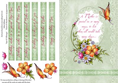 Painted Flowers & Butterfly on Blush Green Mother Topper