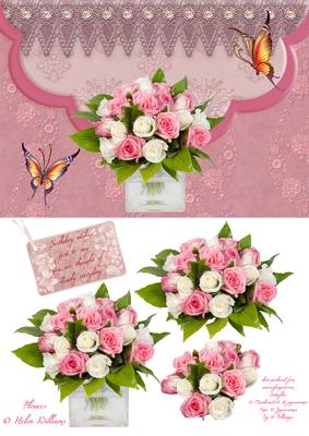 Pink & White Roses Lace Envelope Style Card