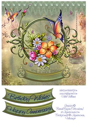 Butterfly & Floral Wishes 8x8inch Topper