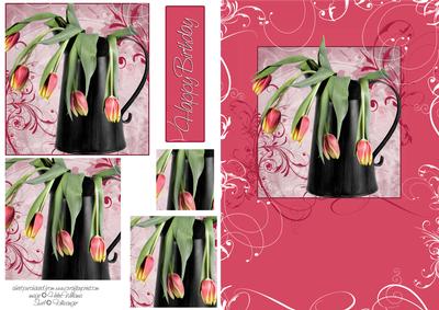 Tulips Coral Swirl Pyramid Card Front