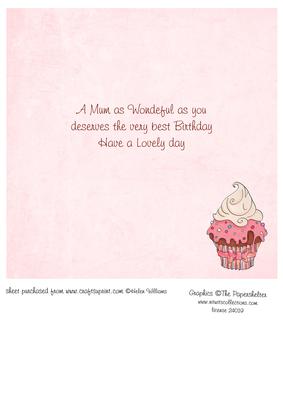 Cupcake for Mum Birthday Insert to Fit 8x8 Inch