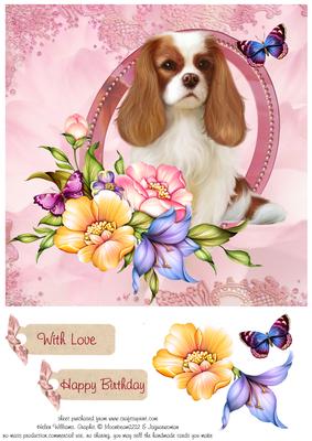 Cavalier King Charles Spaniel & Flowers Step by Step