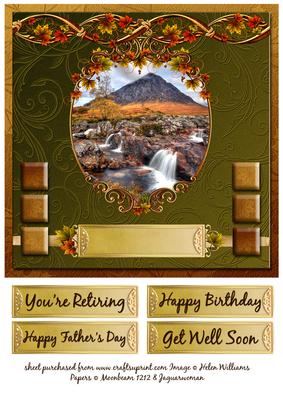 Scottish Mountain on Autumn Gold 8x8inch Topper