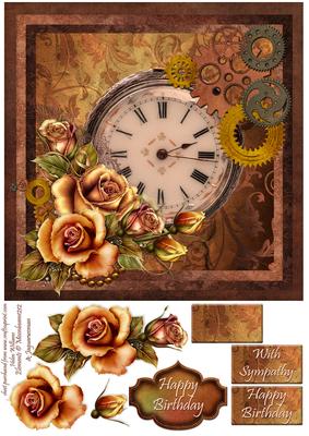 Autumn Roses in Time Steampunk 8x8inch Step by Step
