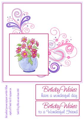 Pot of Flowers & Swirls 8x8inch Topper