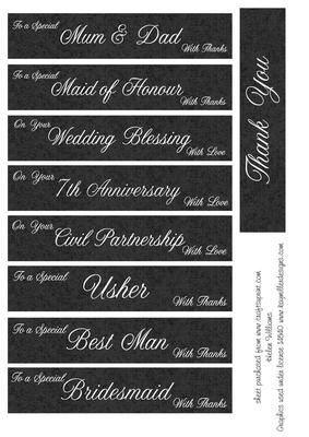 Black & White Swirls Romance Captions to Fit 6inch Card