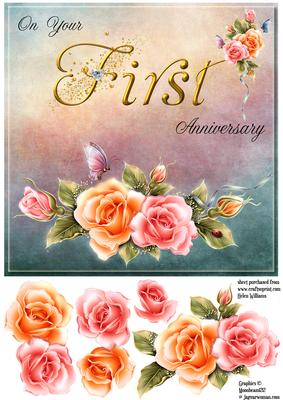 First Anniversary Rosy Glow 8x8inch Topper