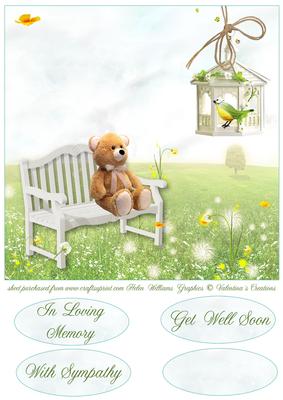Teddy on a Bench 8x8inch Topper