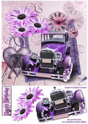 Vintage Inspired Car and Time in Purple