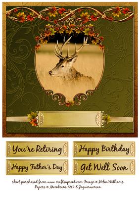 Golden Stag on a Leaf Scroll Frame 8x8 Inch Topper