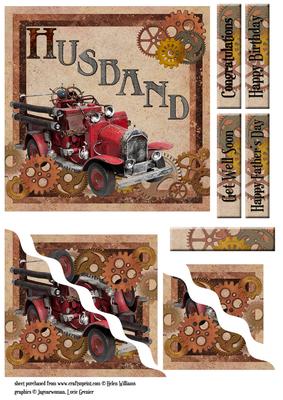 Steampunk Vintage Fire Engine Husband 6inch Corner Stacker