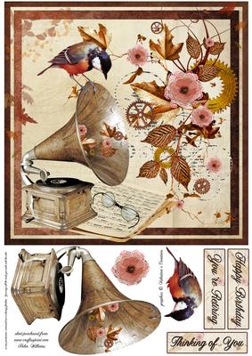 Vintage Gramophone & a Touch of Steampunk Swirl Card Front