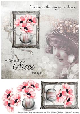 Vintage Anemone & Little Girl Niece 8inch Card
