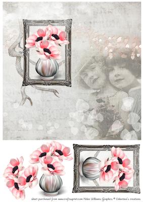 Vintage Anemone Two Little Girls 8x8inch Card Front