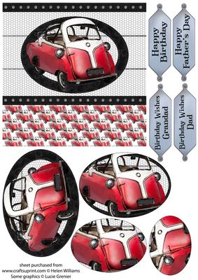 Vintage Car in Red 6inch Oval Pyramid