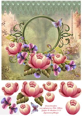 Pink Flowers & Thistle 8x8inch Step by Step