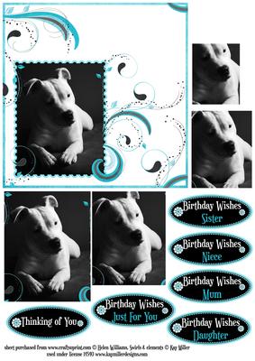 Staffordshire Bull Terrier in Mono on Blue Swirls 2 Pyramid